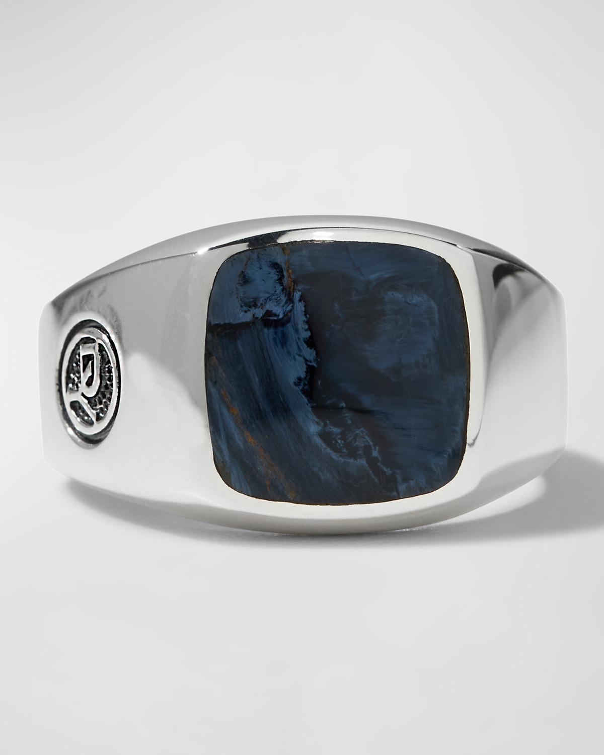 Mens Exotic Stone Signet Ring in Silver, 14mm Product Image