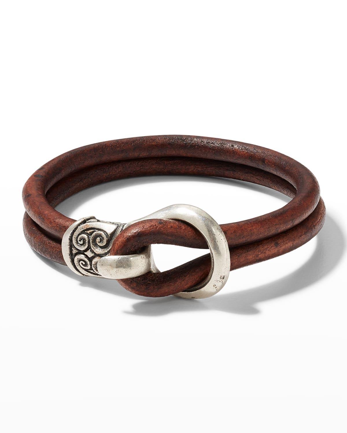 Mens Leather Double Strand Buckle Bracelet Product Image