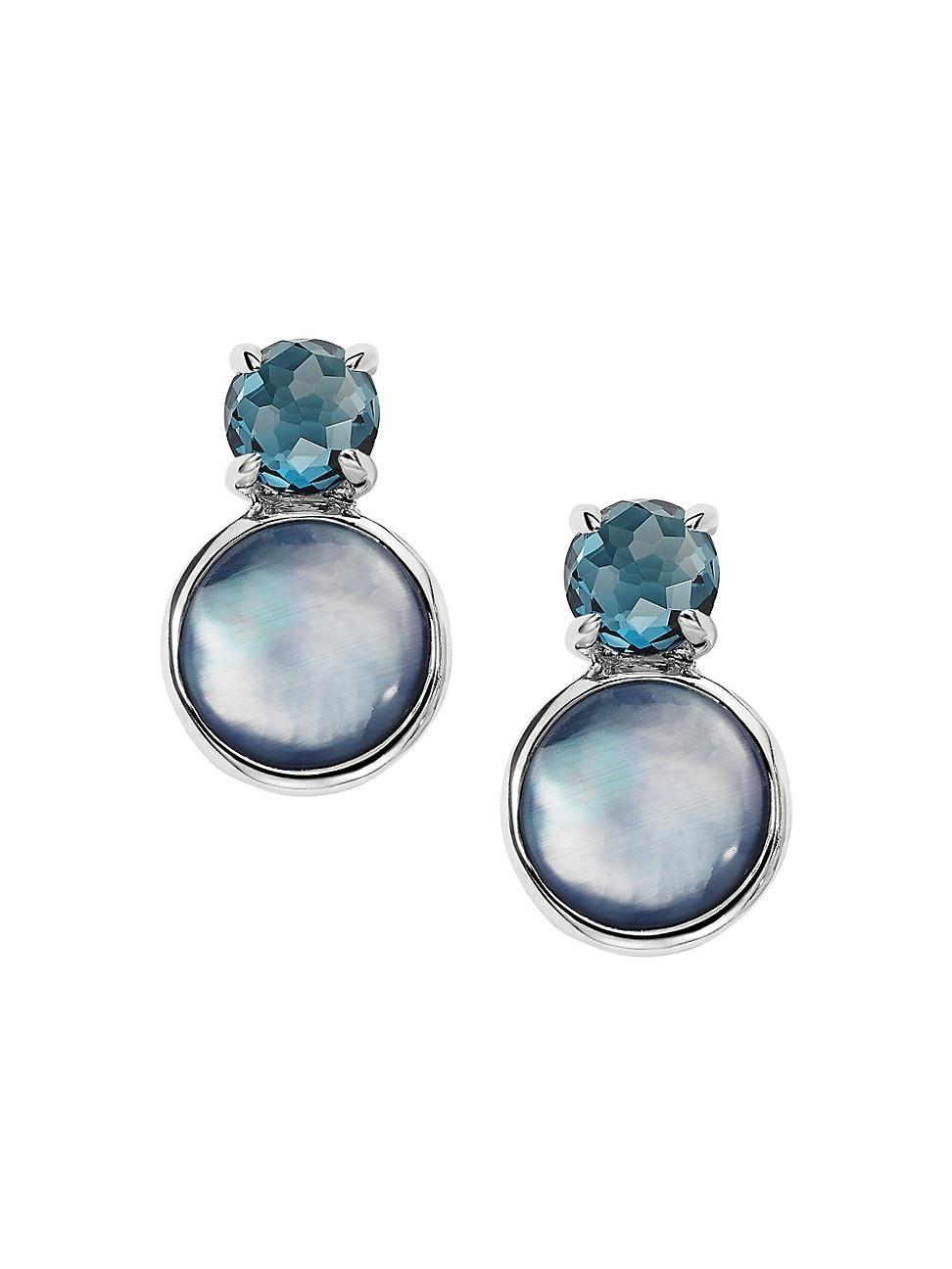 Ippolita Sterling Silver Rock Candy London Blue Topaz & Rock Crystal, Mother of Pearl & Onyx Triplet Stud Earrings Product Image