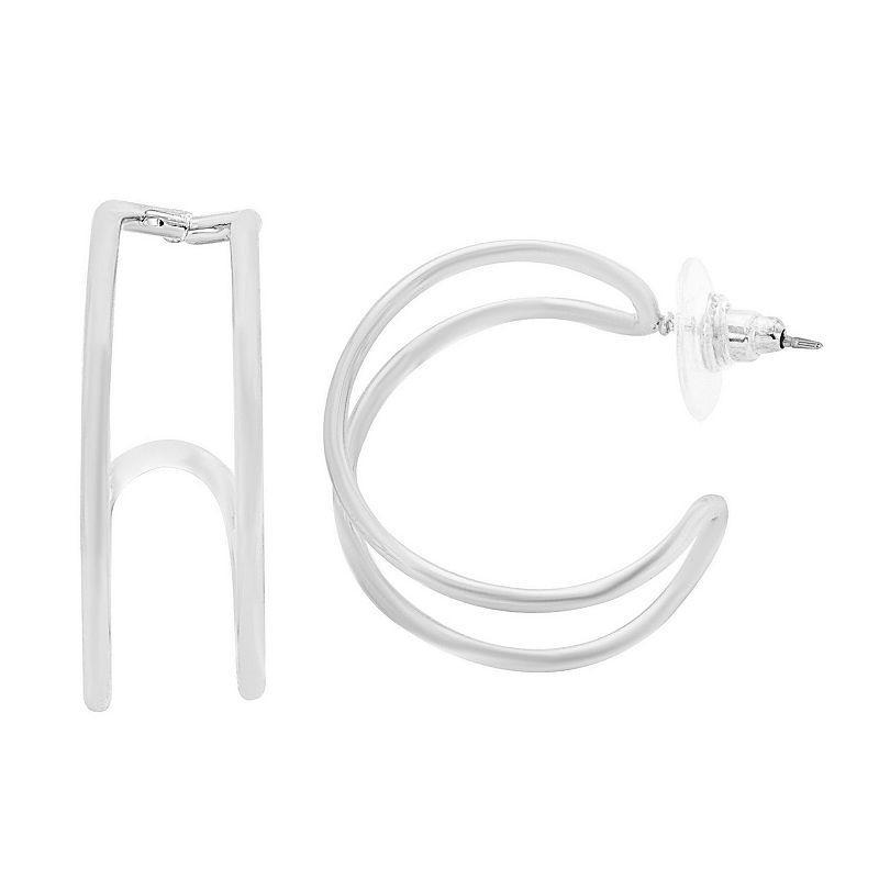 Pannee by Panacea Silver Tone Line Hoop Earrings, Womens Product Image