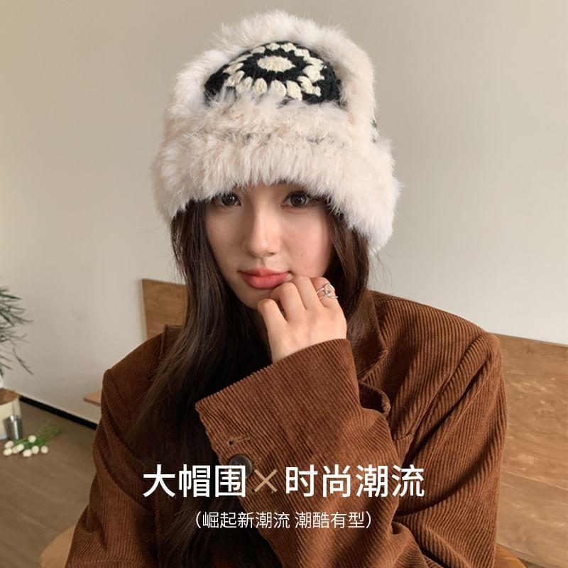 Melange Fluffy Patterned Earflap Hat Product Image