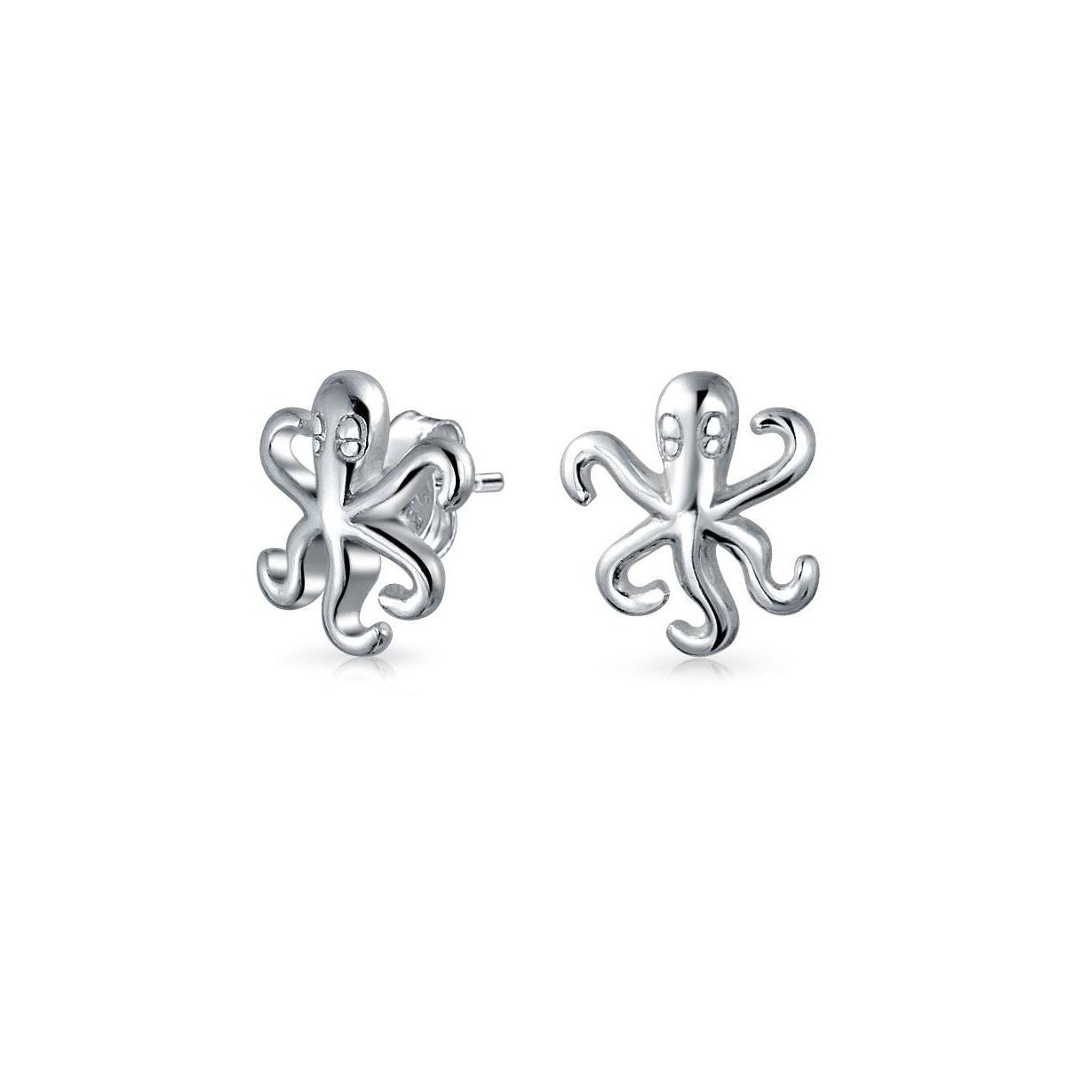 Bling Jewelry Delicate Tiny Nautical Vacation Honeymoon Ocean Marine Life Sea Creature Squid Octopus Stud Earrings For Women Sterling Silver Product Image