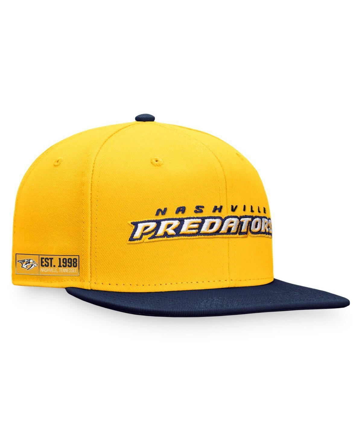 Mens Fanatics Branded Gold/Navy Nashville Predators Iconic Color Blocked Snapback Hat Product Image