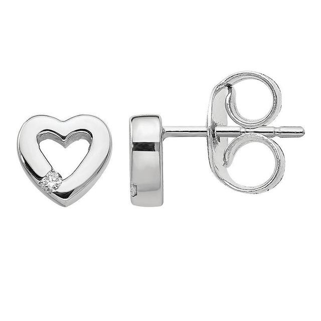 White Ice Sterling Silver Diamond Accent Open Heart Earrings, Womens Product Image