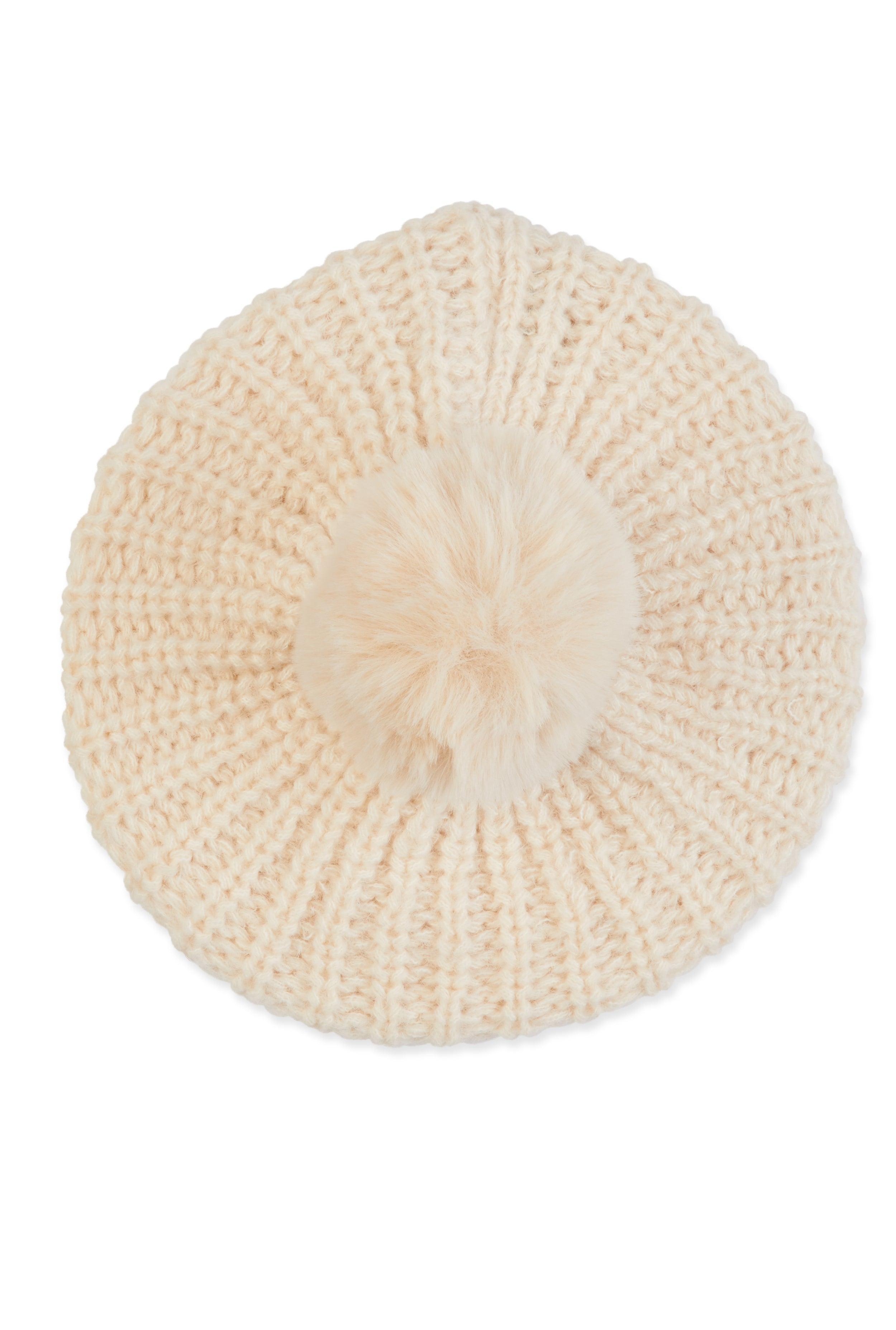 Faux Fur Pom Pom Knit Beret Female Product Image