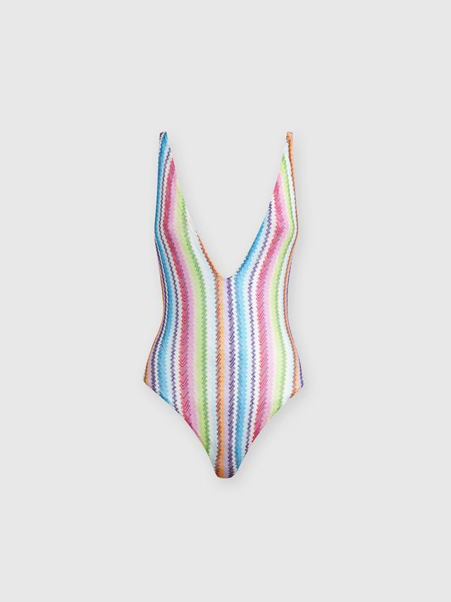 Zigzag print one-piece swimsuit with V-neckline Product Image