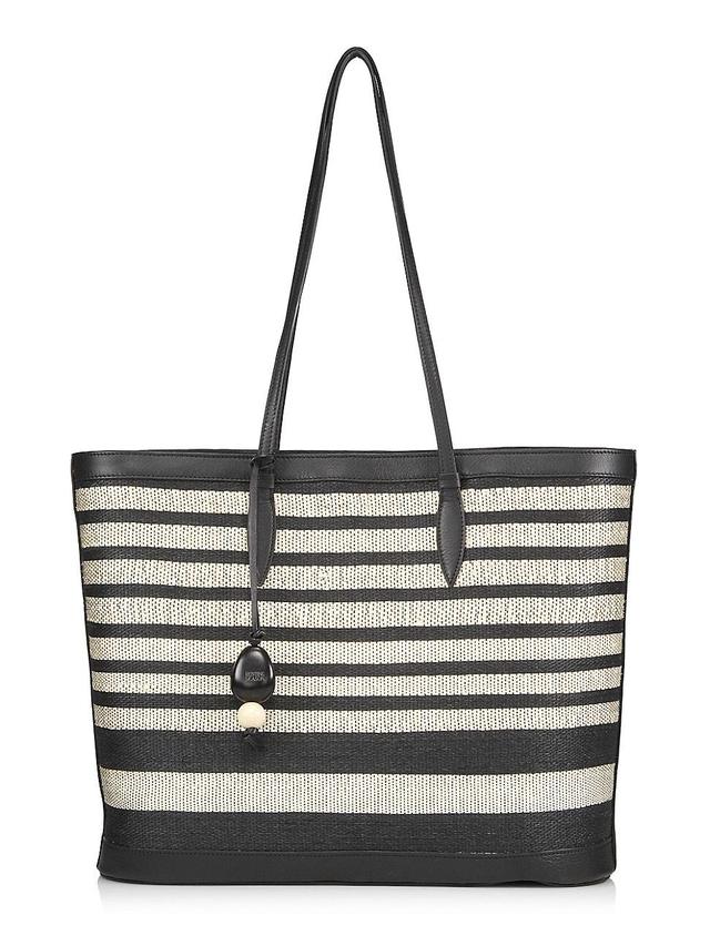 Womens Striped Canvas & Leather Tote Bag Product Image