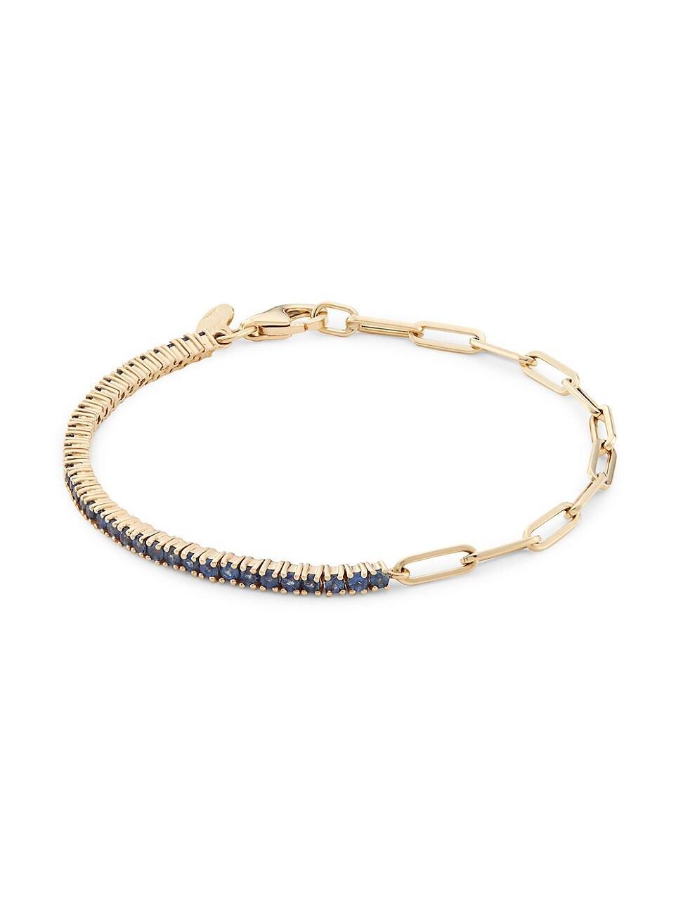 Womens 14K Yellow Gold & Blue Sapphire Half-&-Half Tennis Bracelet Product Image