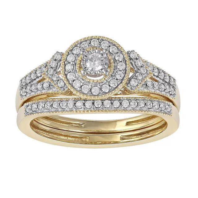 DeCouer 1/3 Carat T.W. Diamond Halo Engagement Ring Set, Womens Gold Product Image