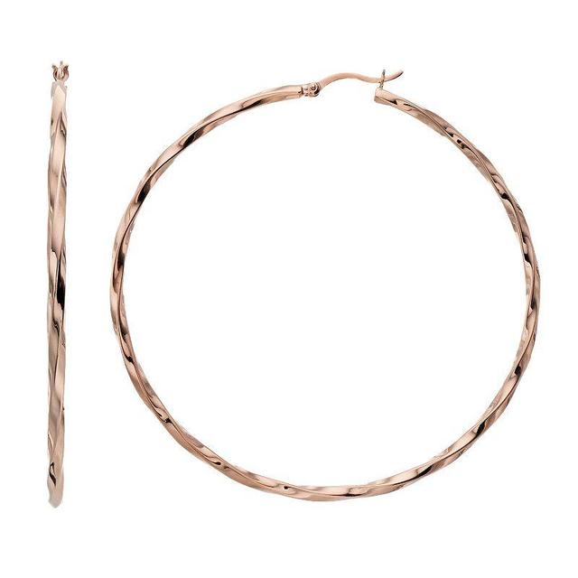 14k Rose Gold Vermeil Twisted 60 mm Hoop Earrings, Womens Product Image