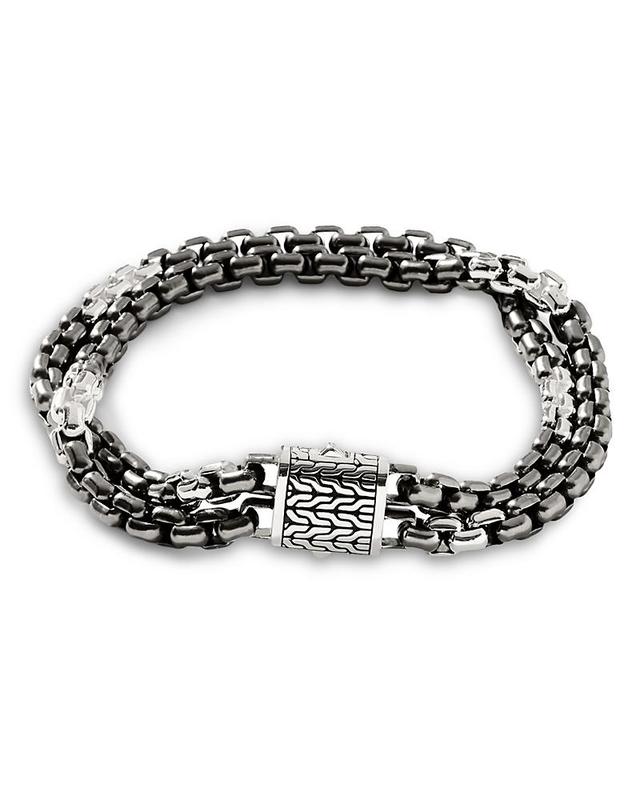 Mens Industrial Silver Box Chain Double Row Bracelet Product Image