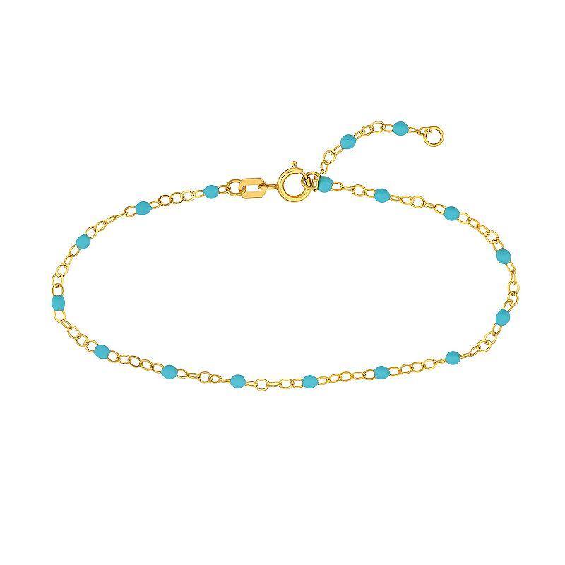 Color Romance 14k Gold Colored Enamel Bead Adjustable Bracelet, Womens Blue Product Image