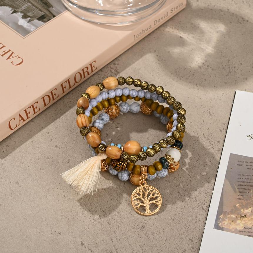 Tassel Wooden Beaded Bracelet Set Product Image