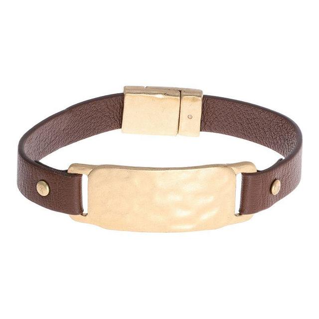 Bella Uno Leather & Metallic ID Boyfriend Bracelet, Womens Gold Tone Product Image