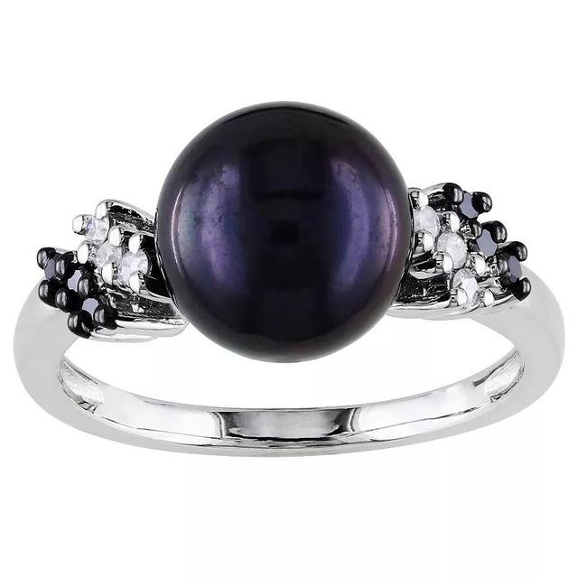 Stella Grace Sterling Silver 1/8 Carat T.W. Black & White Diamond and Dyed Black Freshwater Cultured Pearl Ring, Womens Product Image