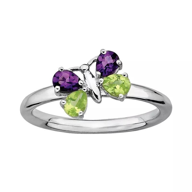 Stacks & Stones Sterling Silver Peridot & Amethyst Butterfly Stack Ring, Womens Multi Product Image