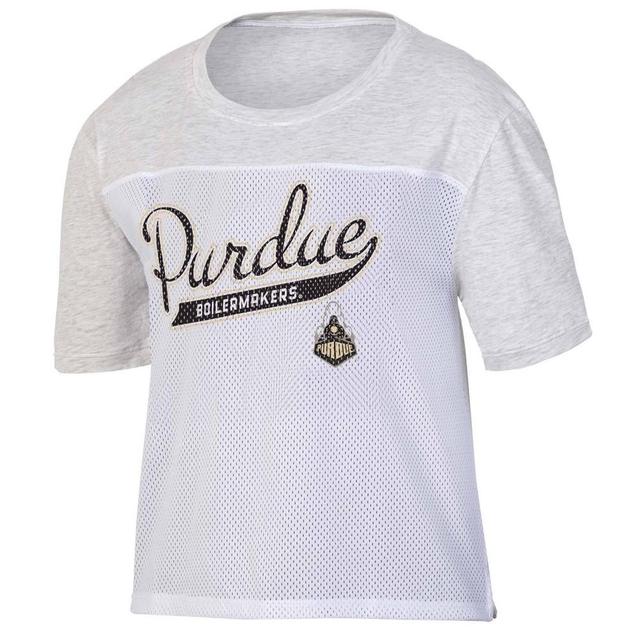 NCAA Purdue Boilermakers Womens White Mesh Yoke T-Shirt Product Image