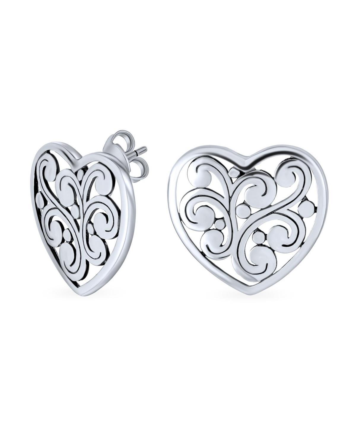 Bling Jewelry Swirl Filigree Scroll Heart Shaped Stud Earrings For Women For Sterling Silver Product Image