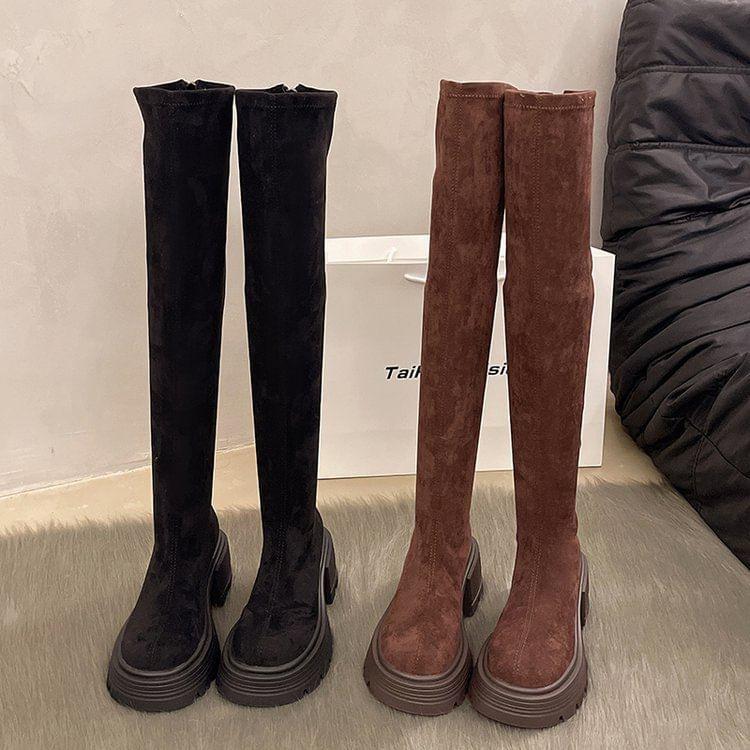 Faux Leather Platform Over-The-Knee Boots Product Image