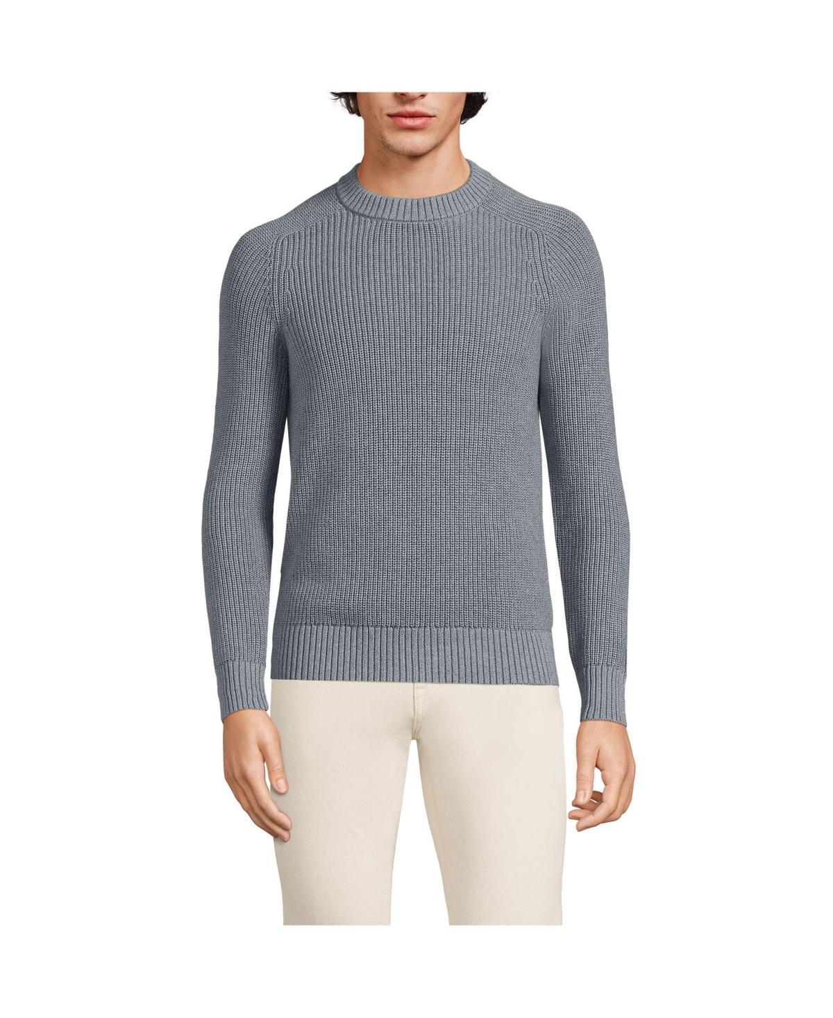 Lands End Mens Cotton Drifter Saddle Crewneck Shaker Sweater Product Image