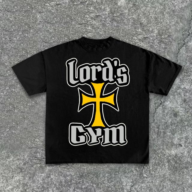 Jesus God Gospel Sports Letters - Lord's Gym - Printed Pattern Cotton T-Shirt Product Image