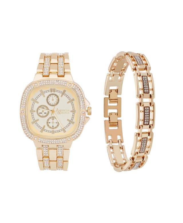 American Exchange Mens Gold Tone Chronograph Watch & Bracelet Set Product Image