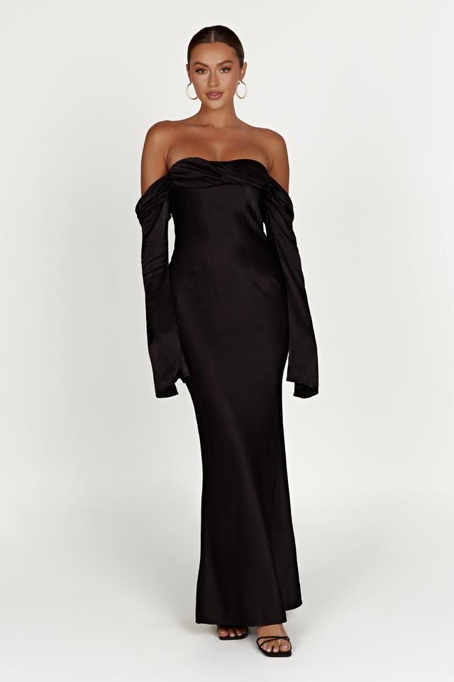 Giselle Off Shoulder Cowl Neck Maxi Dress - Black Product Image