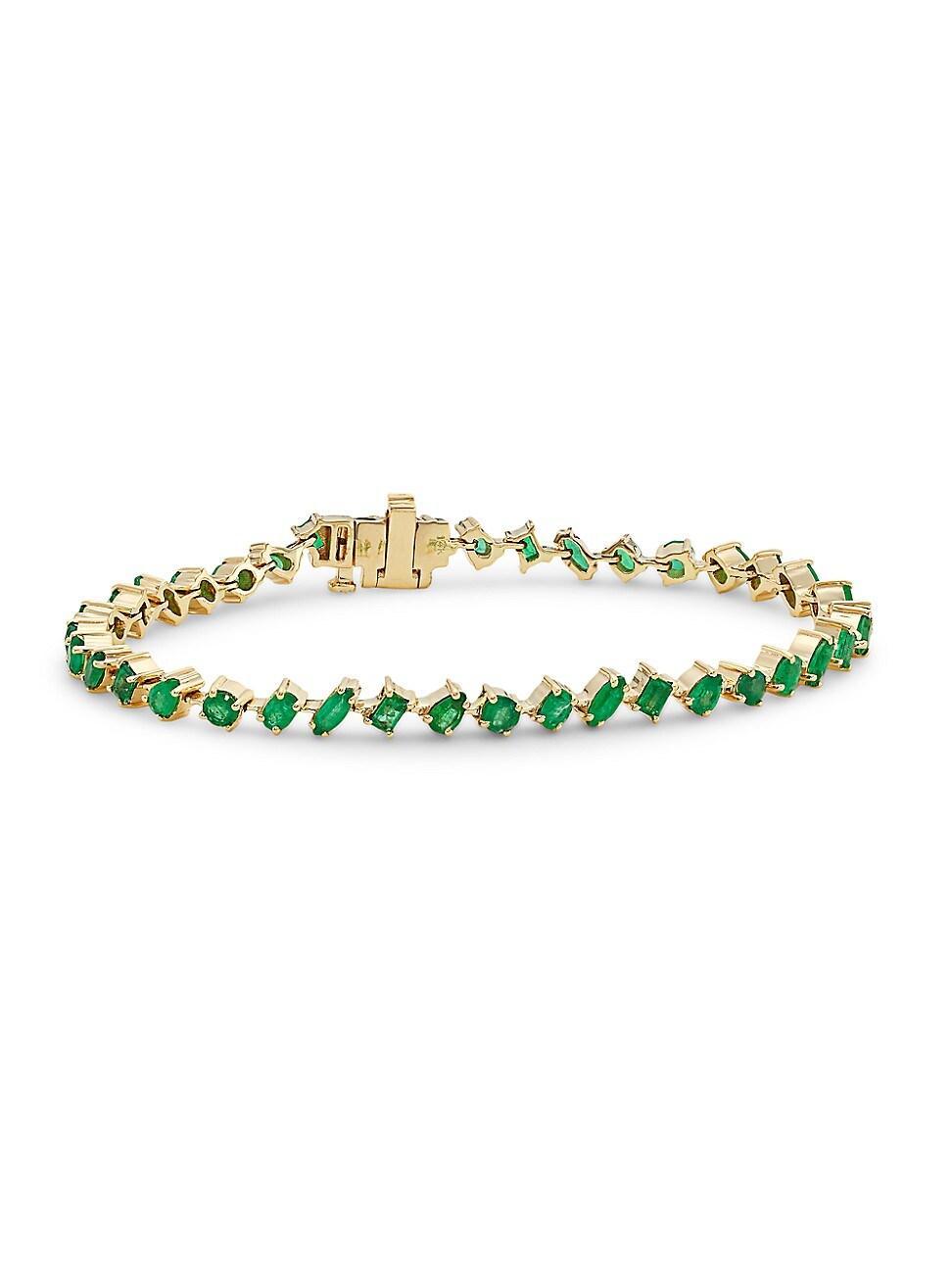 Womens 14K Yellow Gold & Emerald Tennis Bracelet Product Image