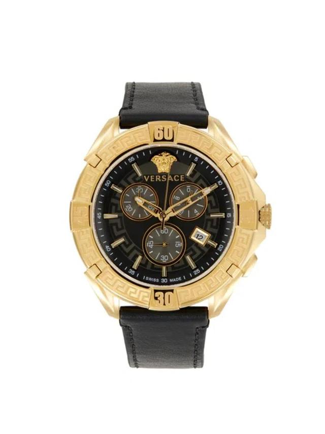 Men's V-greca 46mm Goldtone Stainless Steel & Leather Strap Chronograph Watch In Sapphire Product Image