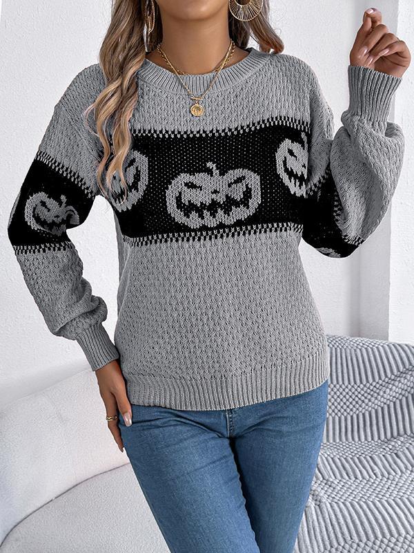 Long Sleeves Loose Contrast Color Split-Joint Round-Neck Pullovers Sweater Tops product image