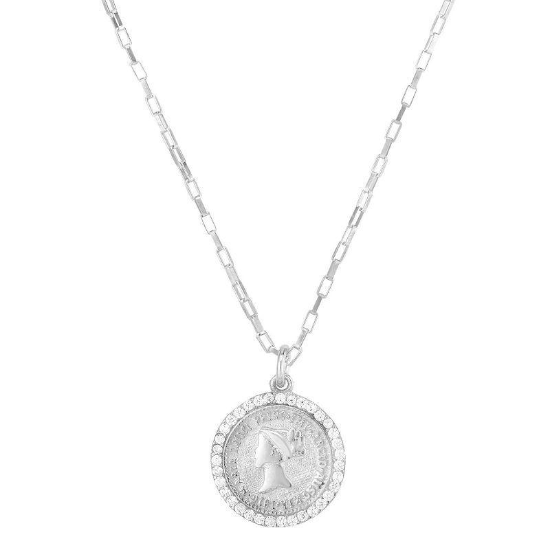 Sunkissed Sterling 14k Gold Over Silver Cubic Zirconia Coin Necklace, Womens White Product Image