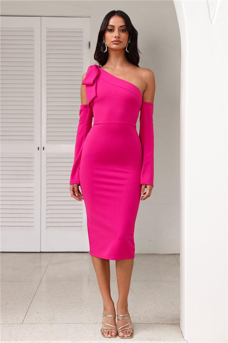 Fine Night Out Long Sleeve Midi Dress Fuchsia Product Image