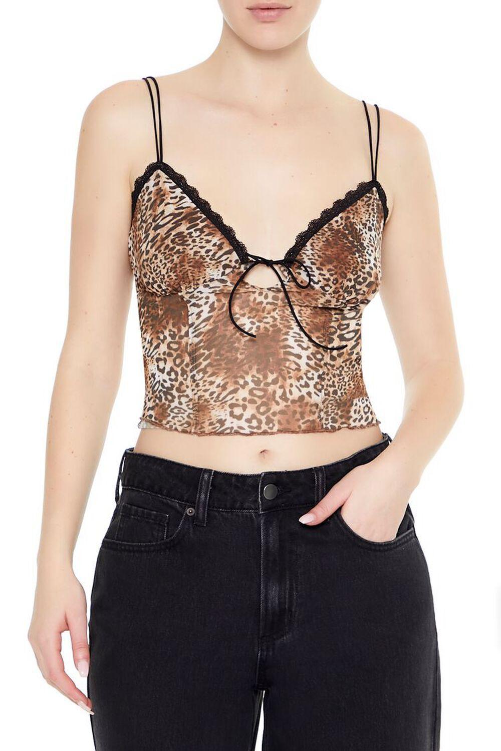 Mesh Leopard Print Cropped Cami | Forever 21 Product Image