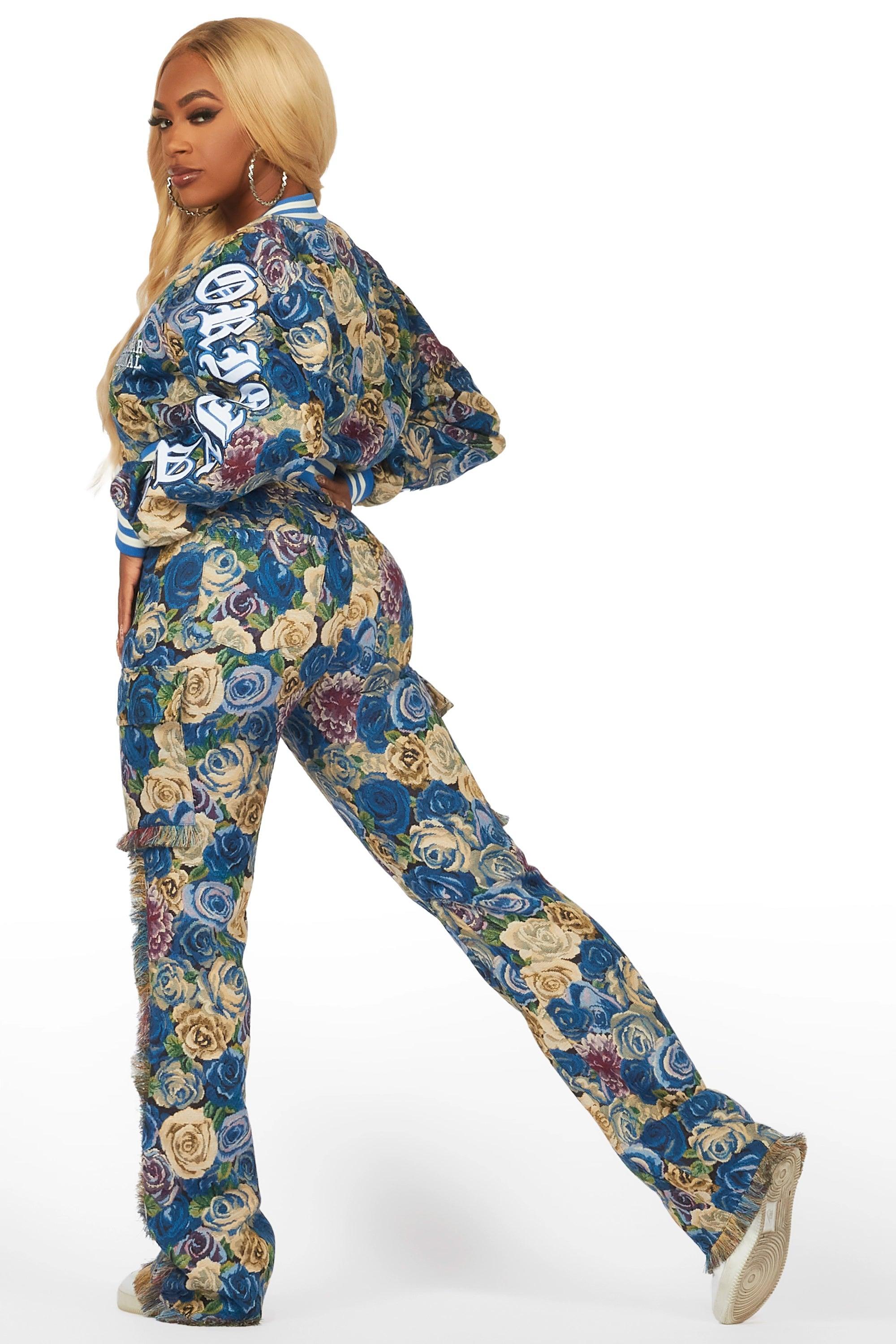 Darresha Blue Floral Tapestry Stacked Pant Female Product Image