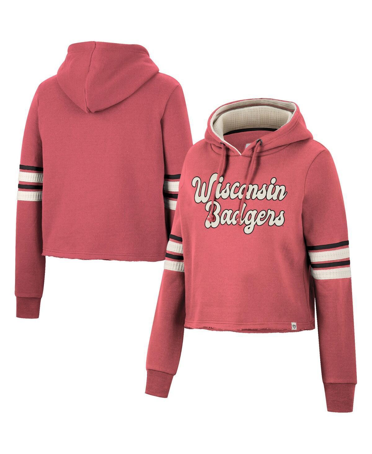 Womens Colosseum Red Wisconsin Badgers Retro Cropped Pullover Hoodie Product Image