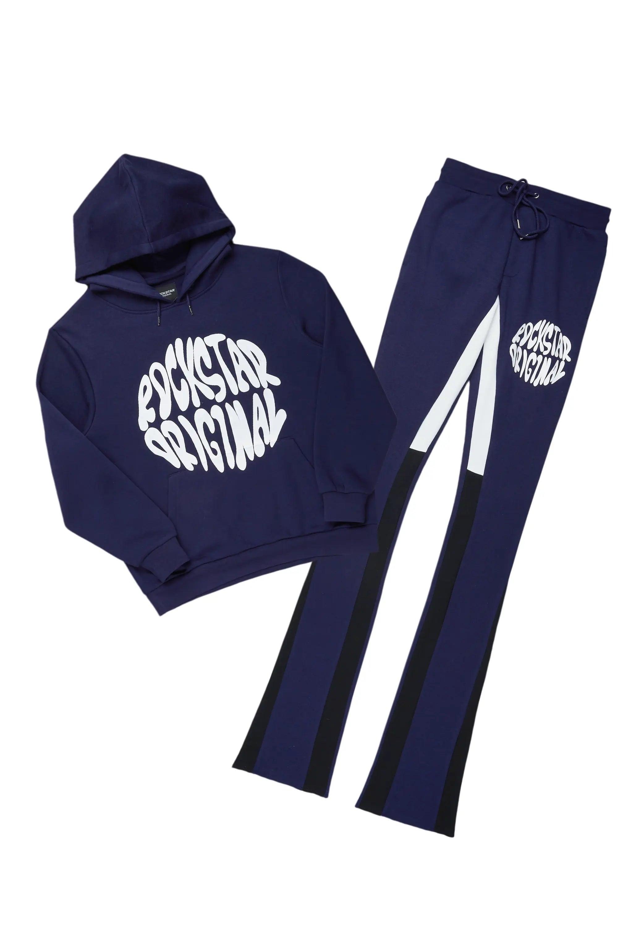 Sky Navy Graphic Hoodie/Super Stacked Pant Set Male Product Image