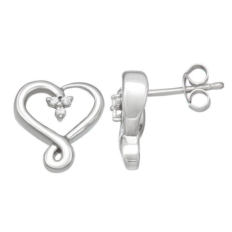 Sterling Silver Diamond Accent Heart Stud Earrings, Womens, White Product Image