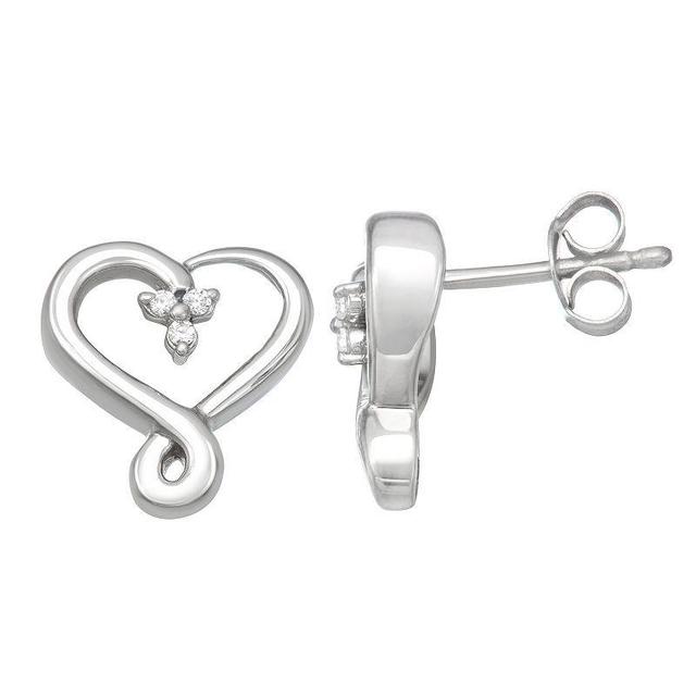 Sterling Silver Diamond Accent Heart Stud Earrings, Womens, White Product Image