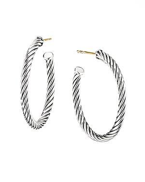 Womens Cable Sterling Silver Hoop Earrings Product Image