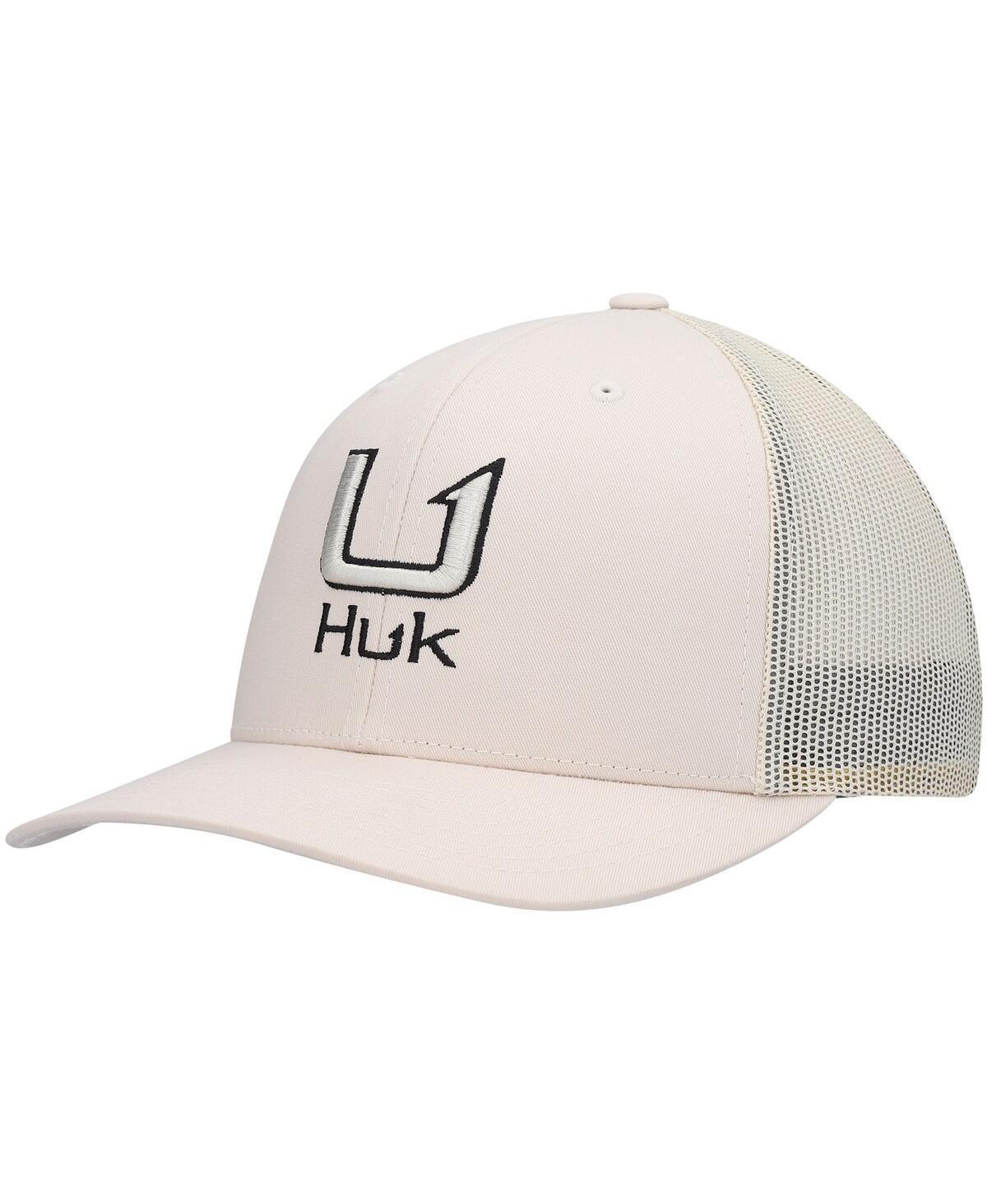 Mens Huk Khaki Barb U Trucker Snapback Hat Product Image