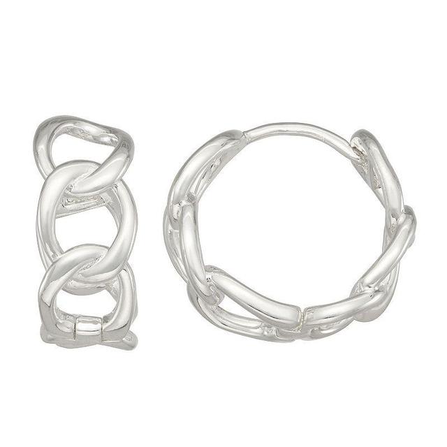 Nine West Silver Tone Curb Link Huggie Hoop Earrings, Womens Product Image