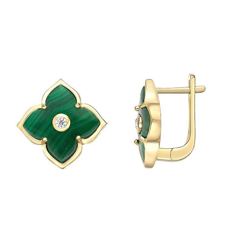 Gemminded Gold Over Sterling Silver Malachite Flower Earrings, Womens, Gold Tone Product Image