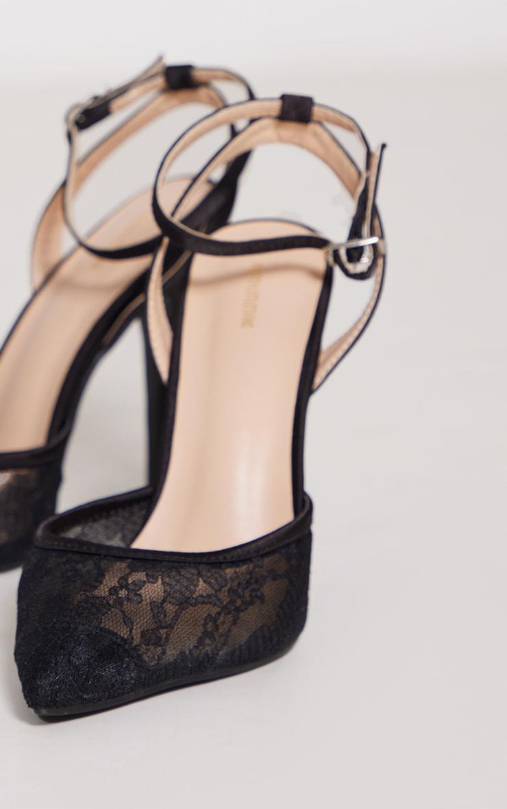 Black Lace Point Toe Mid Heeled Courts Product Image