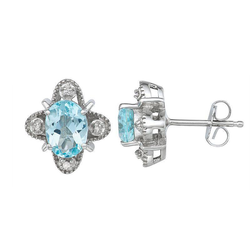 Jewelexcess Sterling Silver Gemstone & Diamond Accent Stud Earrings, Womens, Blue Product Image