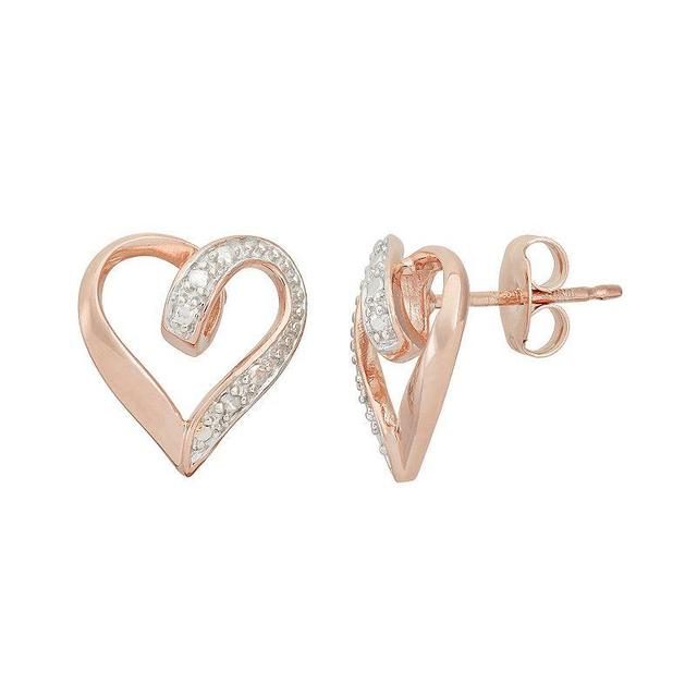 18k Rose Gold Over Silver Heart Stud Earrings, Womens, White Product Image