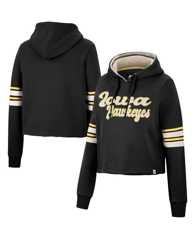 Womens Colosseum Black Iowa Hawkeyes Retro Cropped Pullover Hoodie Product Image