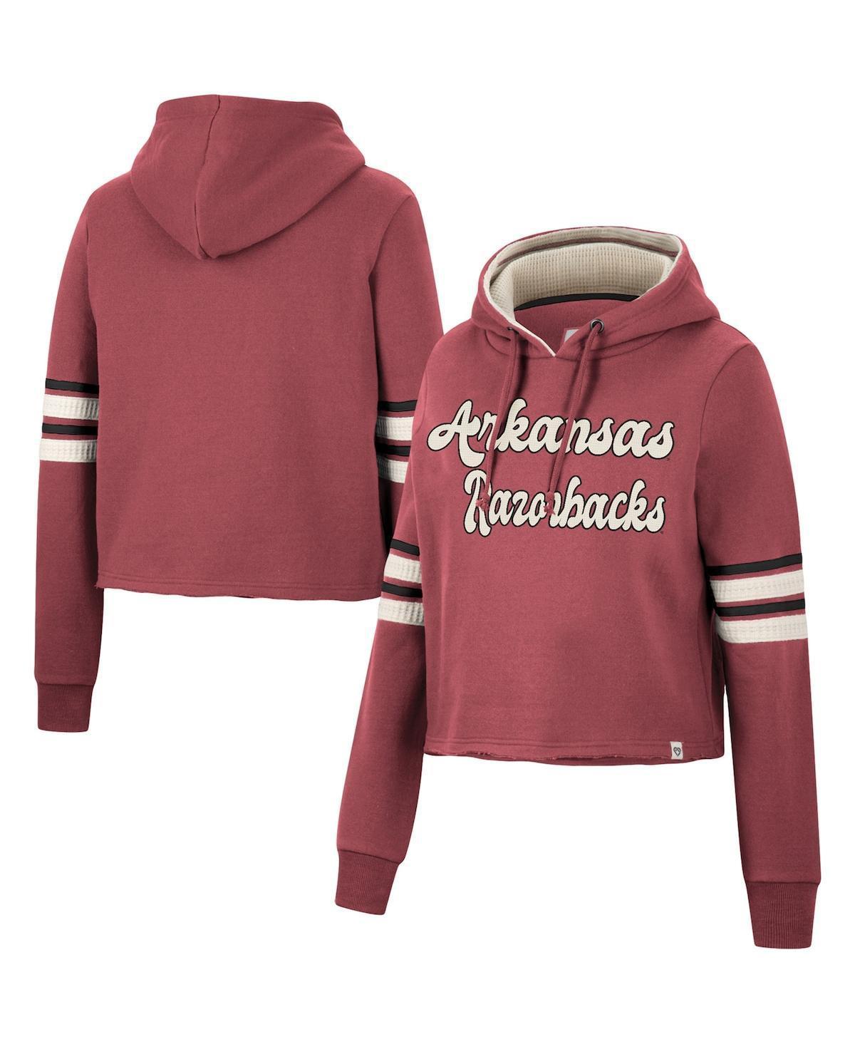 Womens Colosseum Cardinal Arkansas Razorbacks Retro Cropped Pullover Hoodie Product Image