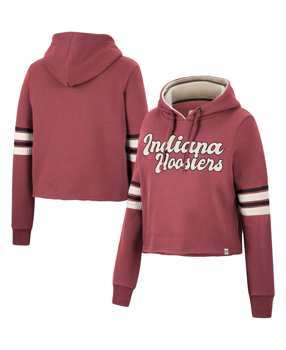 Womens Colosseum Crimson Indiana Hoosiers Retro Cropped Pullover Hoodie Product Image