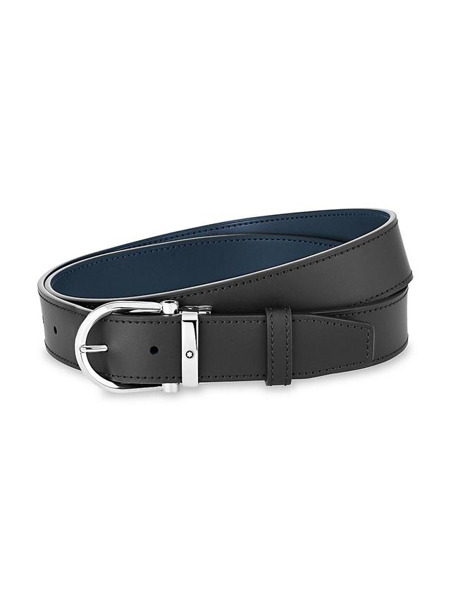 Mens Horseshoe Leather Stainless Steel Belt Product Image