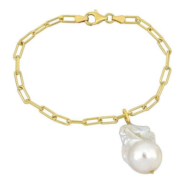 Stella Grace 18k Gold Over Silver Baroque Shape Freshwater Cultured Pearl Link Chain Bracelet, Womens White Product Image